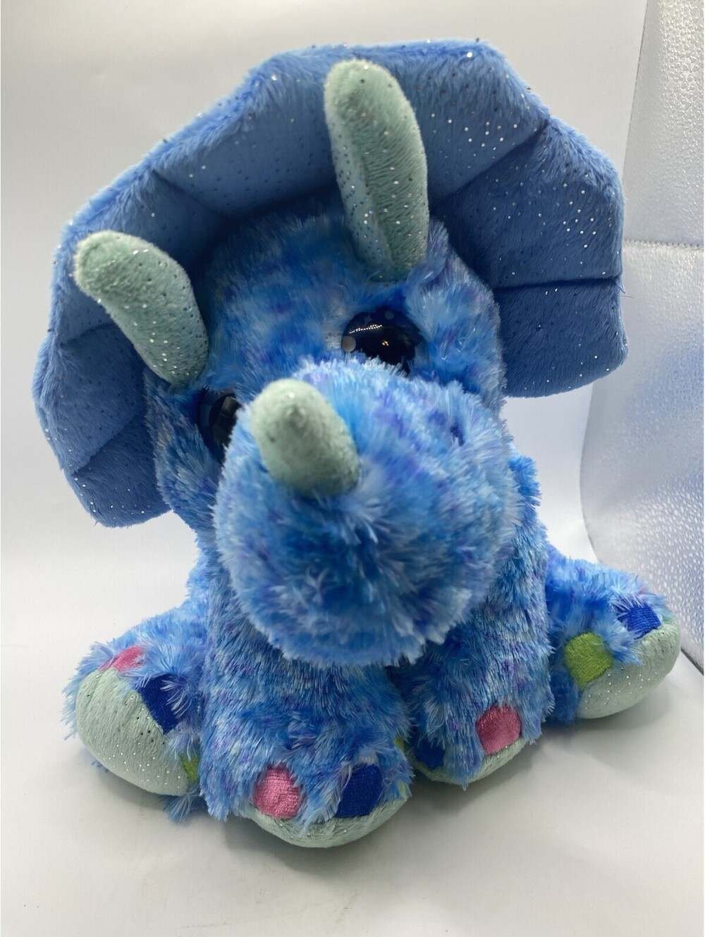 Wild Republic Triceratops Dinosaur Plush Blue Sparkle 12" Toy Stuffed